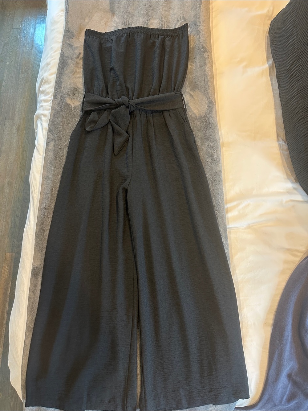 bishop + young Strapless Wide-Leg Jumpsuit in Charcoal black